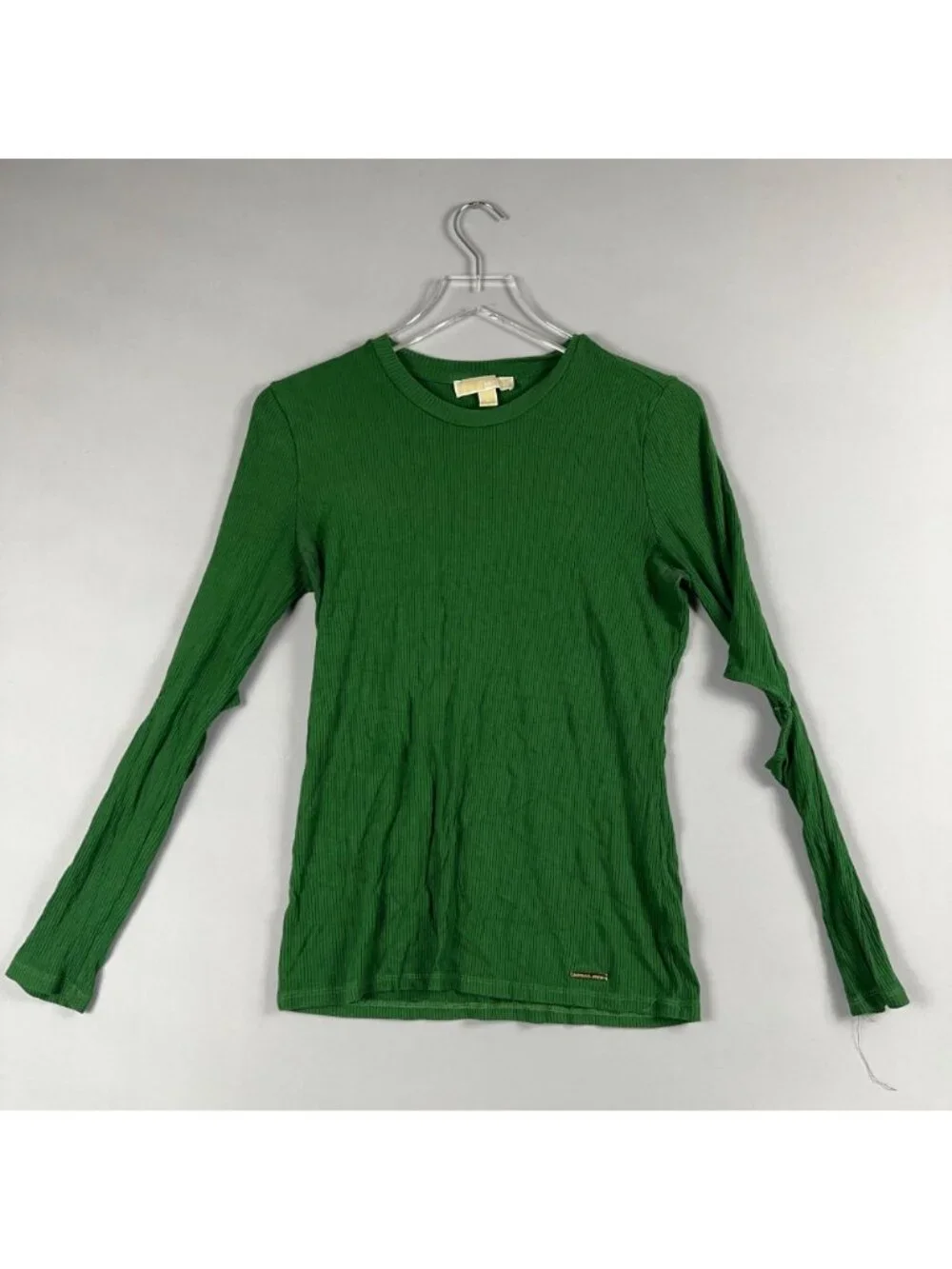 Michael Kors Blouse Top Size Medium Green Ribbed Long Sleeve Elbow Holes